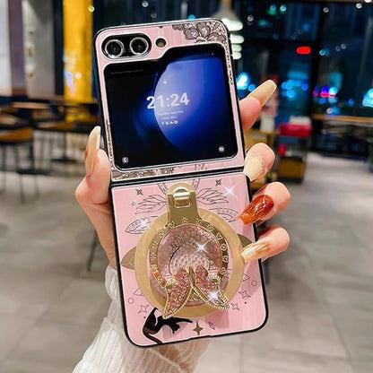 for Samsung Galaxy Z Flip 6 Case Cute Butterfly Ring Stand,Galaxy Flip 6 Case Bling Diamond Glitter Girly Heart Design,Flip 6 Phone Case Magnetic Compatible with Magsafe for Girls Women Pink