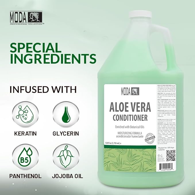 MODA - Moisturizing Conditioner for all Hair Types, Aloe Vera, 128 Oz, Professional - Strengthens, Moisturizes, Leaves Hair Soft and Shiny, Adds Volume, Protects Color and Restore