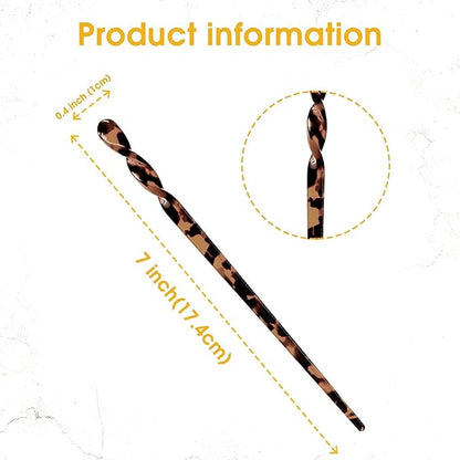 10 Pieces Acetate Hair Sticks Leopard Print Hair Pins, Tortoise Shell Hairpin Vintage Hair Chopsticks Retro Hairpins Disk, Hair Accessories for Women Girls (Classic)