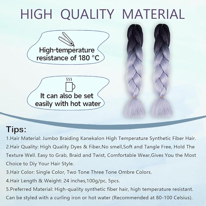 Ombre Braiding hair synthetic Crochet braids twist 24inch 5pcs/lot 100g Ombre two three tone Jumbo braid hair extensions Dreadlocks (black-Silver gray)