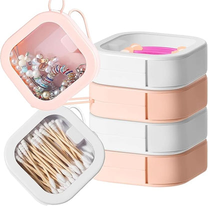 6 Pieces Mini Plasti Storage,Travel Accessories Organizer,for Collecting Small Items, Beads, Jewelry, Business Cards, Game Pieces, Crafts (Pink&White)