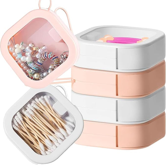 6 Pieces Mini Plasti Storage,Travel Accessories Organizer,for Collecting Small Items, Beads, Jewelry, Business Cards, Game Pieces, Crafts (Pink&White)