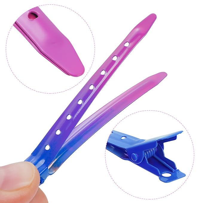 24 Packs Duck Bill Clips, Bantoye 3.35 Inches Rustproof Metal Alligator Curl Clips with Holes for Hair Styling, Hair Coloring, Gradient Deep Blue