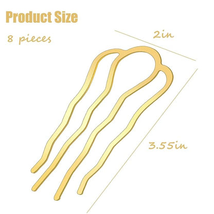 6 Piece Metal Hair Side Combs Hair Fork Clip Pins for Updo Bun, U Shape for Vintage Hairstyle Hair Accessories (Gold-4 Teeth)