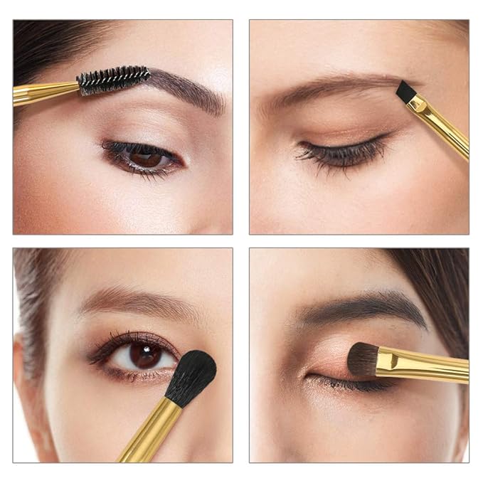 Docolor Duo Eyebrow Brush with Eyeshadow Brushes, 2PCS Professional Angled Eye Brow & Spoolie Brush Premium Synthetic Bristles Perfect for Lining Shaping Brows, Spoolie for Brows/Lashes(White&Golden）
