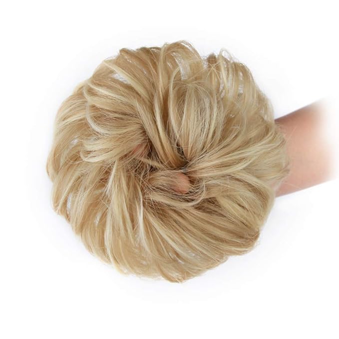 MORICA 2PCS Messy Bun HairPiece Scrunchies - Synthetic Scrunchies Curly Wavy Ponytail HairExtention for ThinHair Women (AshBlonde & BleachBlonde#)
