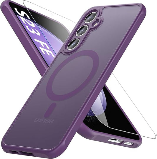 For Samsung Galaxy S23 FE Case 6.4'',Magnetic Galaxy S23 FE Case for Magsafe with Screen Protector [Military-Grade Protection]Shockproof Phone Case Samsung S23 FE Slim Protective Case S23 FE 5G,Purple