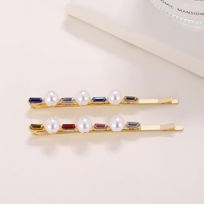 2PCS Rhinestone Hair Pins, Crystal Hair Clips, Handmade Cute Hair Barrettes, Hollow Geometric Hairpins, Elegant Metal Hairpin Hair Accessories Headwear Styling Tools, Gifts for Women Girls (TypeA)