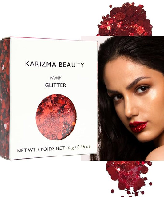 KARIZMA Vamp Glitter. 10g Chunky Face Glitter, Hair Glitter, Eye Glitter and Red Body Glitter for Women. Rave Glitter, Festival Accessories, Cosmetic Glitter Makeup. Loose Glitter Set