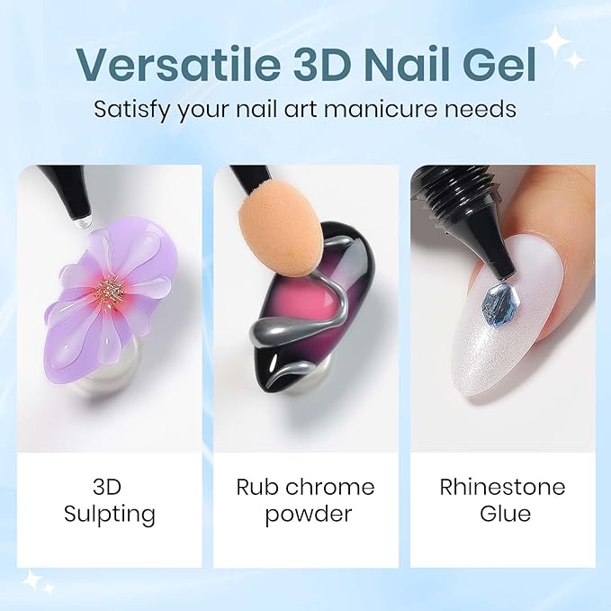 MIZHSE 3D Nail Gel Clear Sculpting for Nail Art Nail Charms 3D Gel Nail Art No Wipe Nail Supplies U V LED Salon Manicure Home DIY