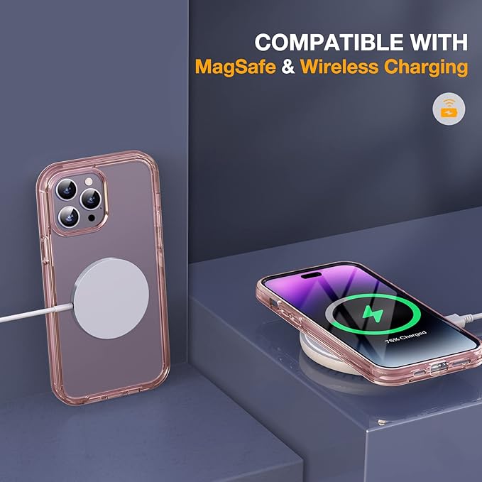 Miracase Glass Series for iPhone 14 Pro Case 6.1 Inch, Full-Body Clear Bumper Case with Built-in 9H Tempered Glass Screen Protector, with Camera Lens Protector, Clear Pink