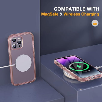 Miracase Glass Series for iPhone 14 Pro Case 6.1 Inch, Full-Body Clear Bumper Case with Built-in 9H Tempered Glass Screen Protector, with Camera Lens Protector, Clear Pink