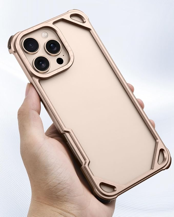 OATSBASF for iPhone 16 Pro 6.3" Bumper Case Metal, Aluminum Frame Slim Fit No Back Design, Compatible with MagSafe, 4 Corner Shockproof Protection, Minimalist Frameless Phone Case, Desert Titanium