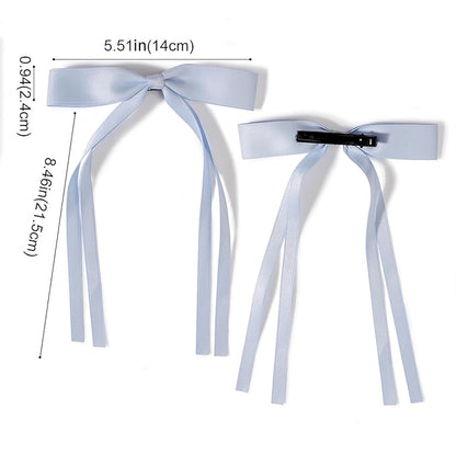 4 PCS Tassel Ribbon Bowknot Hair Clips With Long Tail for Women Girl Teens Kids, Solid Holder Fashion Bow Bowknot Hair Accessories Headwear Barrettes Claw(Blue&White)