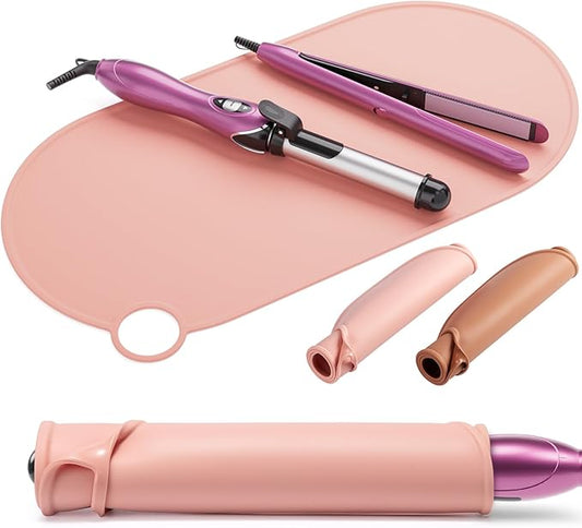Noverlife Heat Resistant Mat for Hair Tools, Large Makeup Mat, Silicone Hot Tools Mat for Curling Iron/Flat Iron/Straightener Pad, Non-Slip Vanity Protector Pad, Kitchen Counter Mat, 19.6"x9.8"