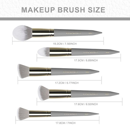 5pcs Face Makeup Brush Set - Ideal for Setting Powder, Blush & Contour - Fluffy Brushes Enhanced Powder Pickup for Smooth, Natural Application, A Collection Designed for Cheeks Make up (Grey)
