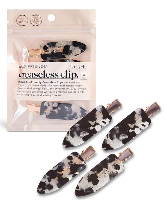 Kitsch Creaseless Hair Clips for Women - No Bend, No Crease Hair Clips For Styling, Makeup Application and Face Wash - Recycled Acrylic - 4pcs Black Terrazzo