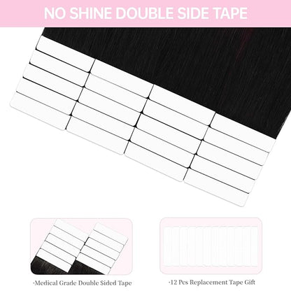 Ombre Tape in Hair Extensions Human Hair,12inch 20 Pcs #T1B/99J Ombre Black to Burgundy Human Hair Extensions,Straight Silky 40g Seamless Invisible Remy Tape ins for Women Girls