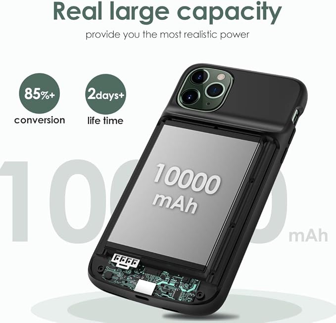 NEWDERY Battery Case for iPhone 11 Pro Max, 10000mAh Portable Protective Charging Case Extended Rechargeable Battery Power Bank for 6.5 Inch iPhone 11 Pro Max (Black)