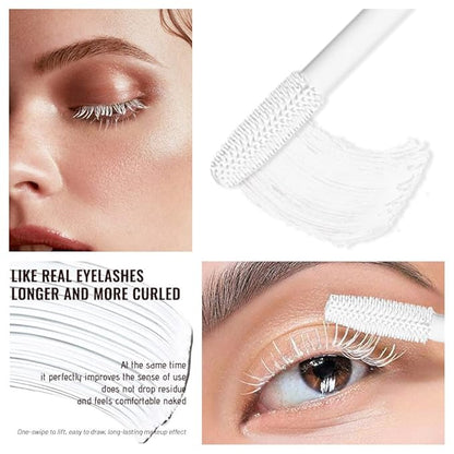 4D White Mascara Primer for Eyelashes Set, Super Volume Curly Thick Waterproof Non-Smudged Long lasting Charming Voluminous Lash for Women Cruelty Free Vegan Eye Makeup (D-1Pc White mascara, D)