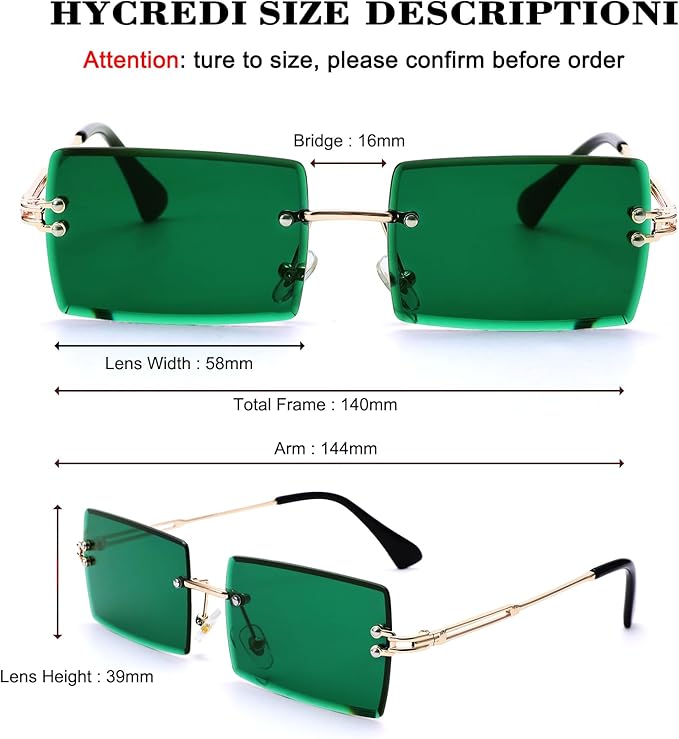 Rectangle Sunglasses for Men/Women Small Rimless Square Shade Eyewear