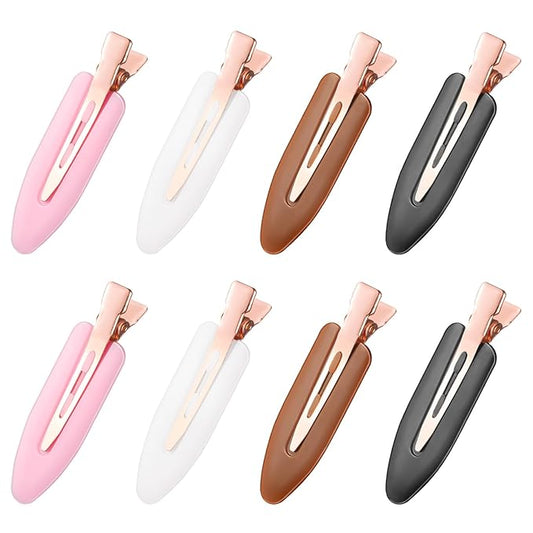 D 8 Pcs No Bend No Crease Hair Clips - Flat Makeup Clip for Women and Girls - Creaseless Hair Clips for Hairstyling Bangs Salon Rose Gold Handle - Black white Pink Brown