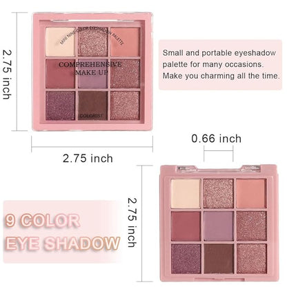 9 Colors Colorful Eyeshadow Palette Makeup,Rose Gold Brown Purple Nude Matte Shimmer Neutral Eye Shadow Powder Palette,Highly Pigmented Naturing-Looking Long Lasting Waterproof