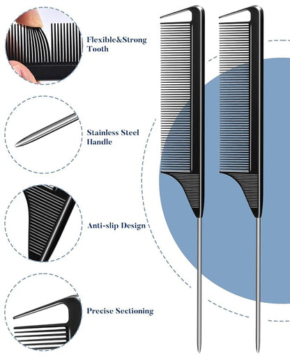 3 Sizes Metal Hair Styling Clips 70PCS, MORGLES No Crease Alligator Clips for Hair Rollers with 2pcs Parting Comb for Braids, Coloring and Styling