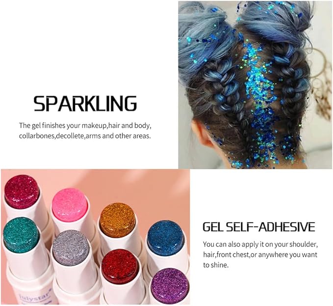Body Glitter Stick, Face Glitter Stick for Body/Lip/Hair/Eyes, Sparkling Sequins Glitter Stick Holographic Mermaid Sequins Paint Makeup (Blue)