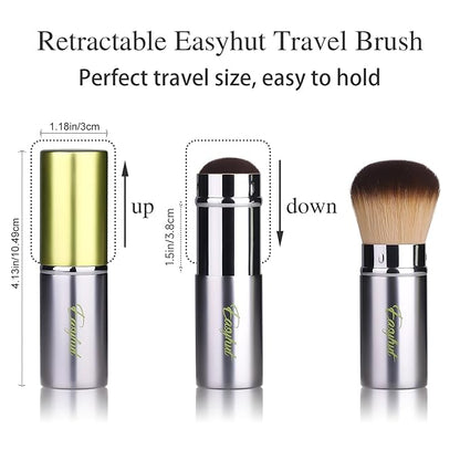 Retractable Kabuki Makeup Brushes 2 Pcs Blush Brushes Set Portable Powder Brushes with Flat and Angled Top for Liquid Cream Cosmetics Travel. (Silver Green)
