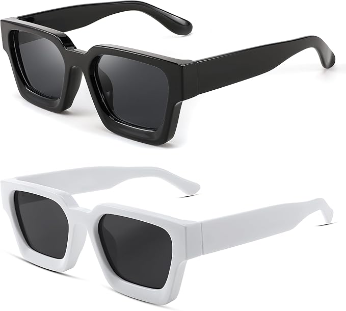 FEISEDY Retro 90s Square Sunglasses for Women Men Trendy Chunky Rectangle Sunglasses UV400 Protection B2385