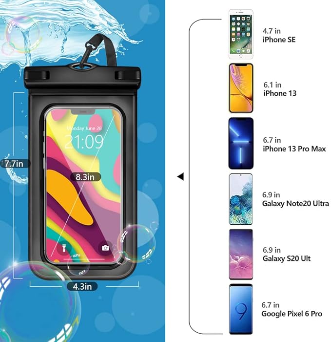 5 pcs Universal Waterproof Phone Pouch, Cellphone Dry Bag IPX8 Underwater Waterproof Case Compatible with iPhone 12/11 Pro Max/Pro/8 Plus, Galaxy S21/S20/S10/Note 20/10/9, Plus Phones up to 6.8"
