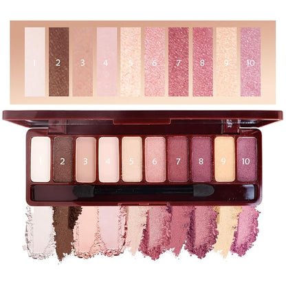 Ten-Color Eyeshadow Palette, White Brown Gold Nude Rose Gold Skin Wine Red 10 Shimmer and Matte Shades Blendable, Wine Party Eye Makeup, Vegan and Cruelty-Free, Built-In Mirror and Brush, 06#