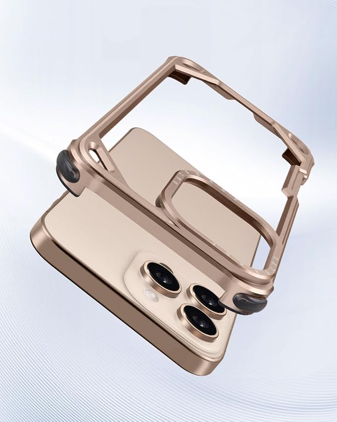 OATSBASF for iPhone 16 Pro 6.3" Bumper Case Metal, Aluminum Frame Slim Fit No Back Design, Compatible with MagSafe, 4 Corner Shockproof Protection, Minimalist Frameless Phone Case, Desert Titanium