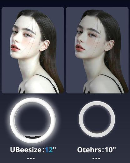 UBeesize 12" Ring Light Tripod for iPhone with Overhead Phone Mount Holder, Ring Lights with Stand and Camera Mounts for Photography/Live Streaming/TikTok/YouTube Content Creation