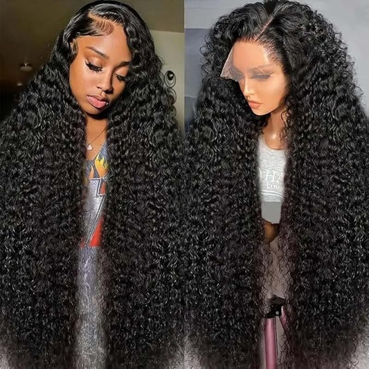 40 Inch Deep Wave Lace Front Wigs Human Hair 13x6 Curly HD Transparent Lace Front Wigs Human Hair 210% Density Pre Plucked with Baby Hair