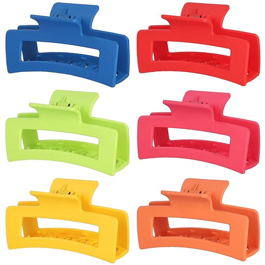 3.5 Inch Medium Hair Claw Clips 6 Pack Hair Clips for Women Square Claw Clips Rectangle Clips for Hair Banana Jaw Clips Hair Accessories for Girls -Dopamine