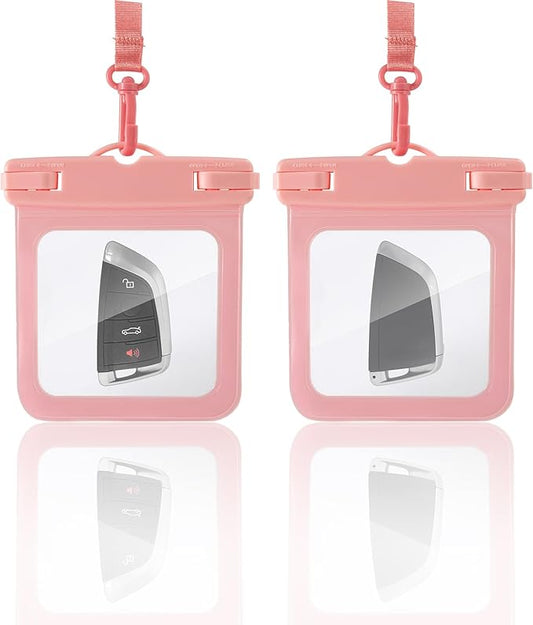 2 Pack Submersible Waterproof Wallet Dry Car Key Fob Case Bag,Swimming Surfing Water Sports Small Waterproof Pouch Holder for Door Ship Card Credit ID Card Driver Fishing License Cash Coins-Pink
