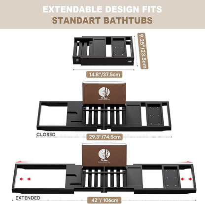 Yirilan Foldable Bathtub Caddy, Expandable Bath Tray, Unique House Warming Gifts, New Home, Anniversary and Wedding Gifts for Couple, Black