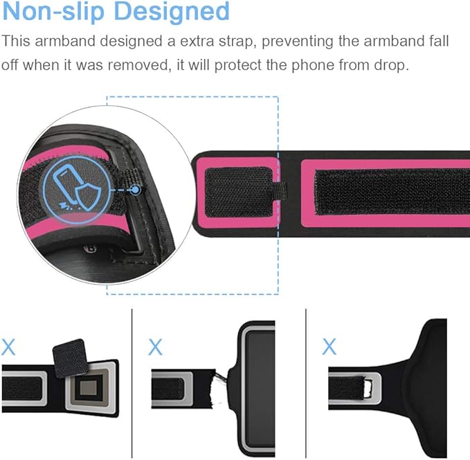 iPhone 16 15 14 Armband, JEMACHE Water Resistant Gym Running Workouts Arm Band for iPhone 16e 16 15 14 13 12 11 Pro with Key Holder (Rose)