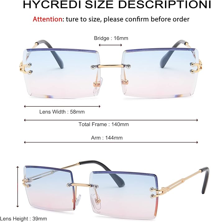 Rectangle Sunglasses for Men/Women Small Rimless Square Shade Eyewear