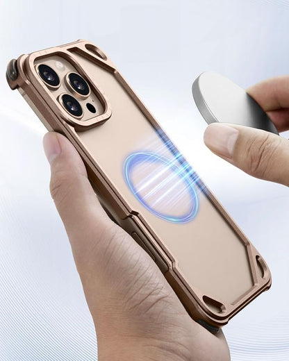 OATSBASF for iPhone 16 Pro 6.3" Bumper Case Metal, Aluminum Frame Slim Fit No Back Design, Compatible with MagSafe, 4 Corner Shockproof Protection, Minimalist Frameless Phone Case, Desert Titanium