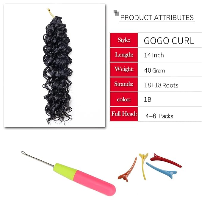 8 Packs Curly Crochet Hair 14inch GoGo Curl Crochet hair for Women Deep Wave Braiding hair,Synthetic Bohemian Crochet Braid Water Wave Crochet hair Extensions(1B, 14inch)
