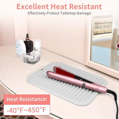 Oversize 15.7" x 11.8" Heat Resistant Mat, Portable Travel Silicone Heat Mat for Curling Irons, Flat Irons, Hair Straightener and Hot Hair Styling Tools, Hot Iron Holster, Vanity Pad with Ties Black