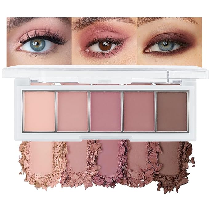 Neutral Nude Brown Eyeshadow Palette Makeup, 5 Colors Velvety Matte Finish, Romantic Peach Mauve Eye Shadows, Natural Everyday to Eye Makeup Looks, for Brown Eyes Long Lasting Naturing-Looking 04#