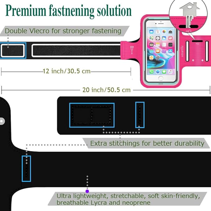 Arm Phone Holder for Running, Armband Cellphone for iPhone 15 14 13 12 11 Pro Max/XR/8 7 6s Plus, for Galaxy A/S/Note Up to 6.9’’, for Exercise Gym Fitness Sports Gear -Pink