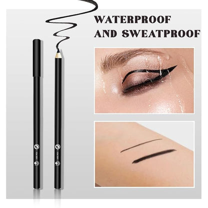 12 Pcs Black Eyeliner Penicls Eyebrow Set for Women, Highly Pigmented, Easy to Color, Long Lasting,Professional Eye Makeup Pencil, Soft & Smooth (12Pcs-Smooth Creamy Black Pencil)