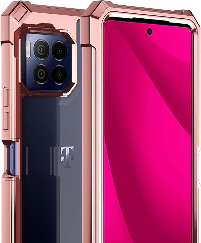 Ailiber for T-Mobile REVVL 7 Pro Case with Screen Protector, Dual Layer Shockproof Bumper, Clear Transparent [Anti Yellowing], Slim Scratch-Resistant Cover for Metro REVVL 7 Pro 5G-Rose Gold