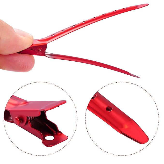 24 Packs Duck Bill Clips, Bantoye 3.35 Inches Rustproof Metal Alligator Curl Clips with Holes for Hair Styling, Hair Coloring, Matte Red