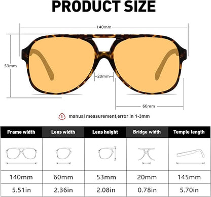 YDAOWKN Retro Aviator Sunglasses for Women Mens Large Frame Classic Vintage 70s Sun Glasses Aviators